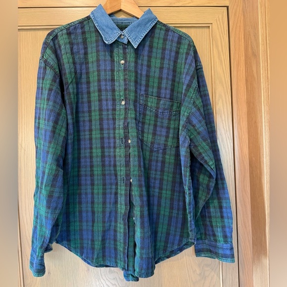 Vintage Quizz New York Plus Cotton Plaid/Chambray Floating Buttondown / 22 - Picture 1 of 11